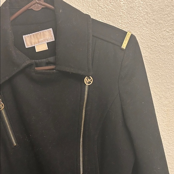 MICHAEL Michael Kors Women Black Long Zip Pea Coat with Gold Accents Size 4 - Picture 3 of 6